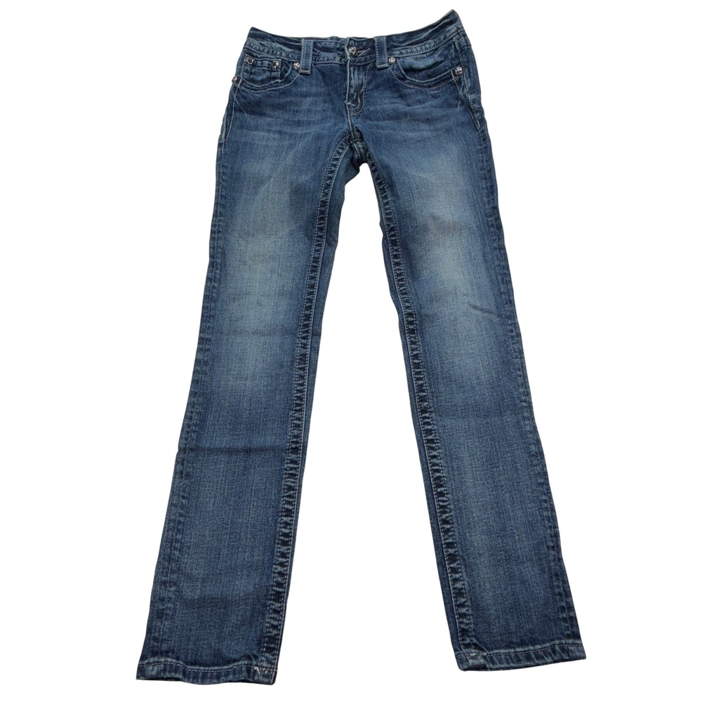 Miss Me Embellished Pocket Mid Rise Skinny Jeans Women 27 Blue